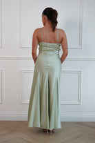 Oh Hello Clothing Women > Clothing > Dresses Remi Frill Trim Satin Maxi Dress | Sage