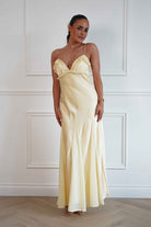 Oh Hello Clothing Women > Clothing > Dresses Remi Frill Trim Satin Maxi Dress | Yellow