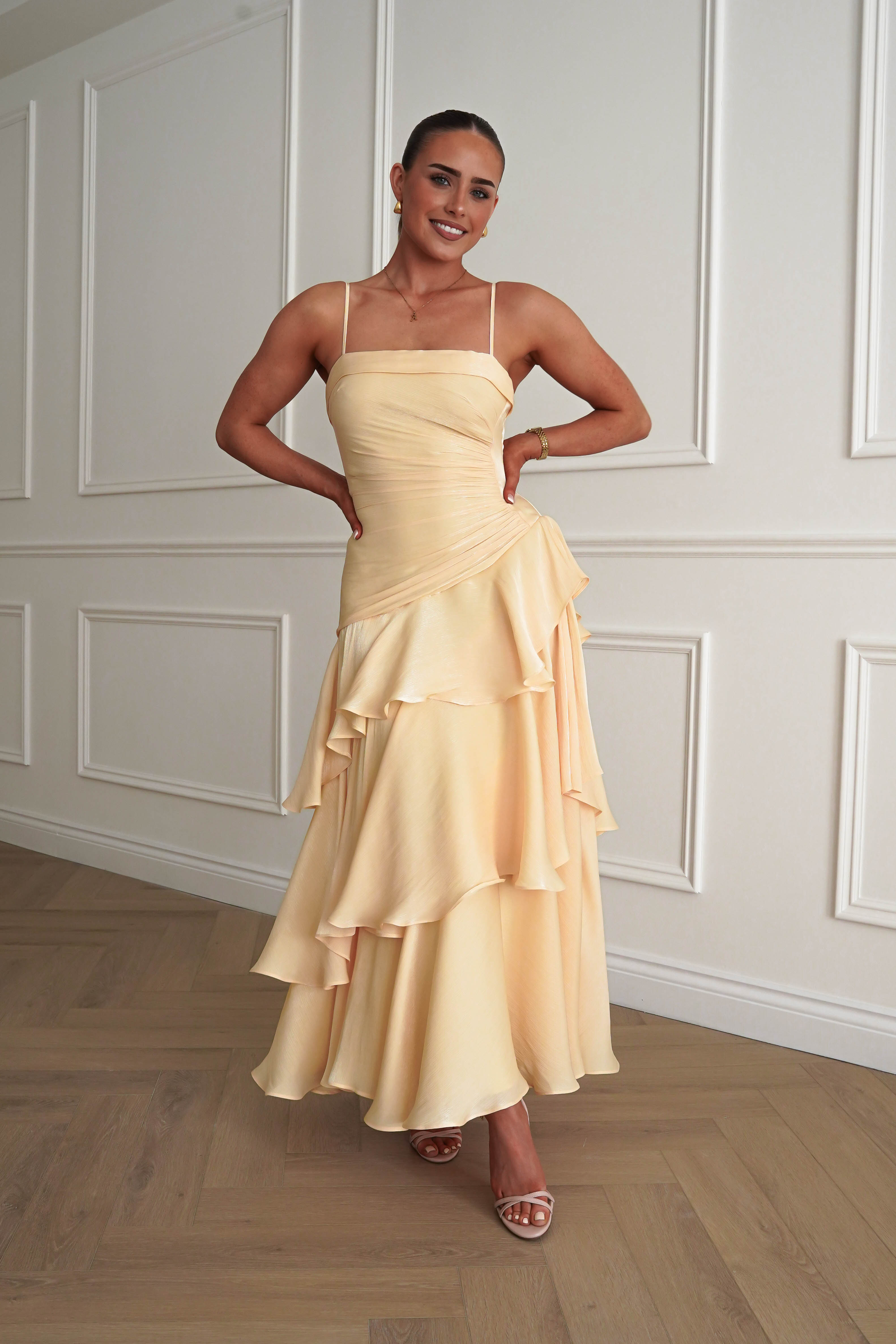 Oh Hello Clothing Women > Clothing > Dresses Renee Luminescent Ruffle Maxi Dress | Yellow