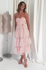 Renee Tulle Midi Dress | Blush