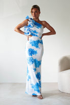 Rhia Ruffle Floral Maxi Dress Blue/White | Wedding Guest Dress | Maxi | Oh Hello Clothing