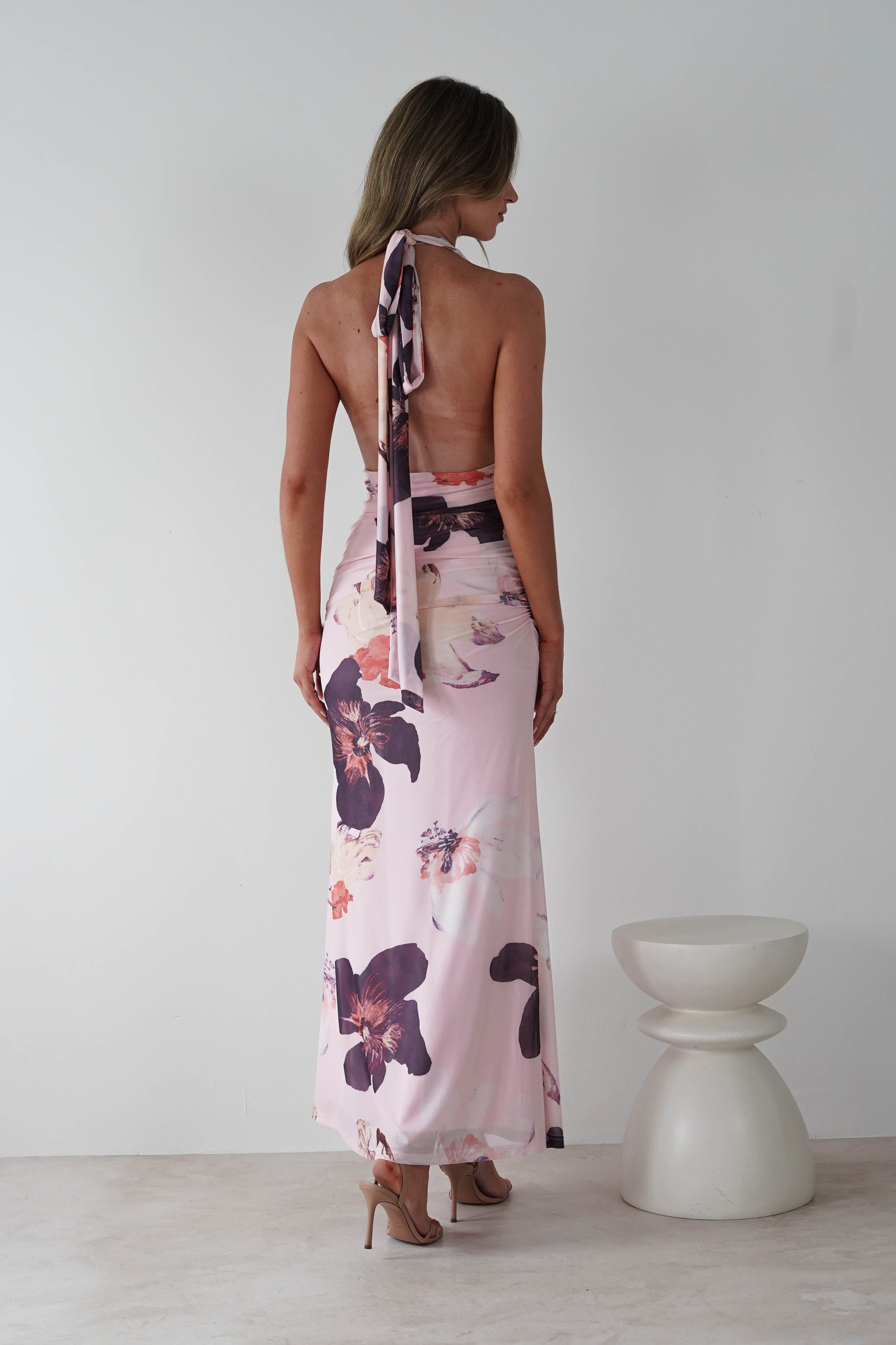 Rhoda Floral Print Mesh Maxi Dress | Light Pink | Oh Hello Clothing | XS (6)