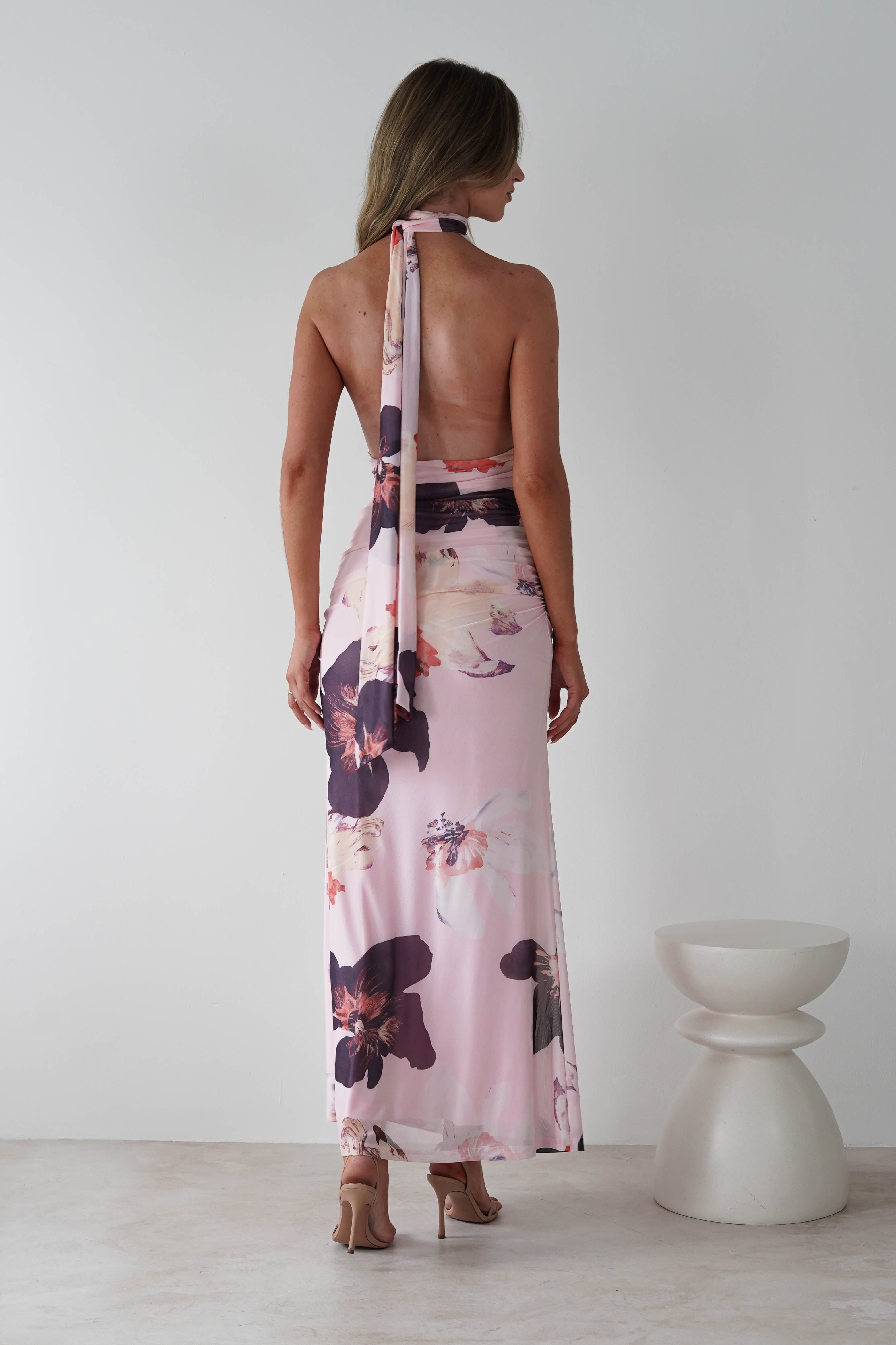 Rhoda Floral Print Mesh Maxi Dress | Light Pink | Oh Hello Clothing | XS (6)