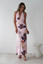 Rhoda Floral Print Mesh Maxi Dress Light Pink | Wedding Guest Dress | Maxi | Mesh | Oh Hello Clothing