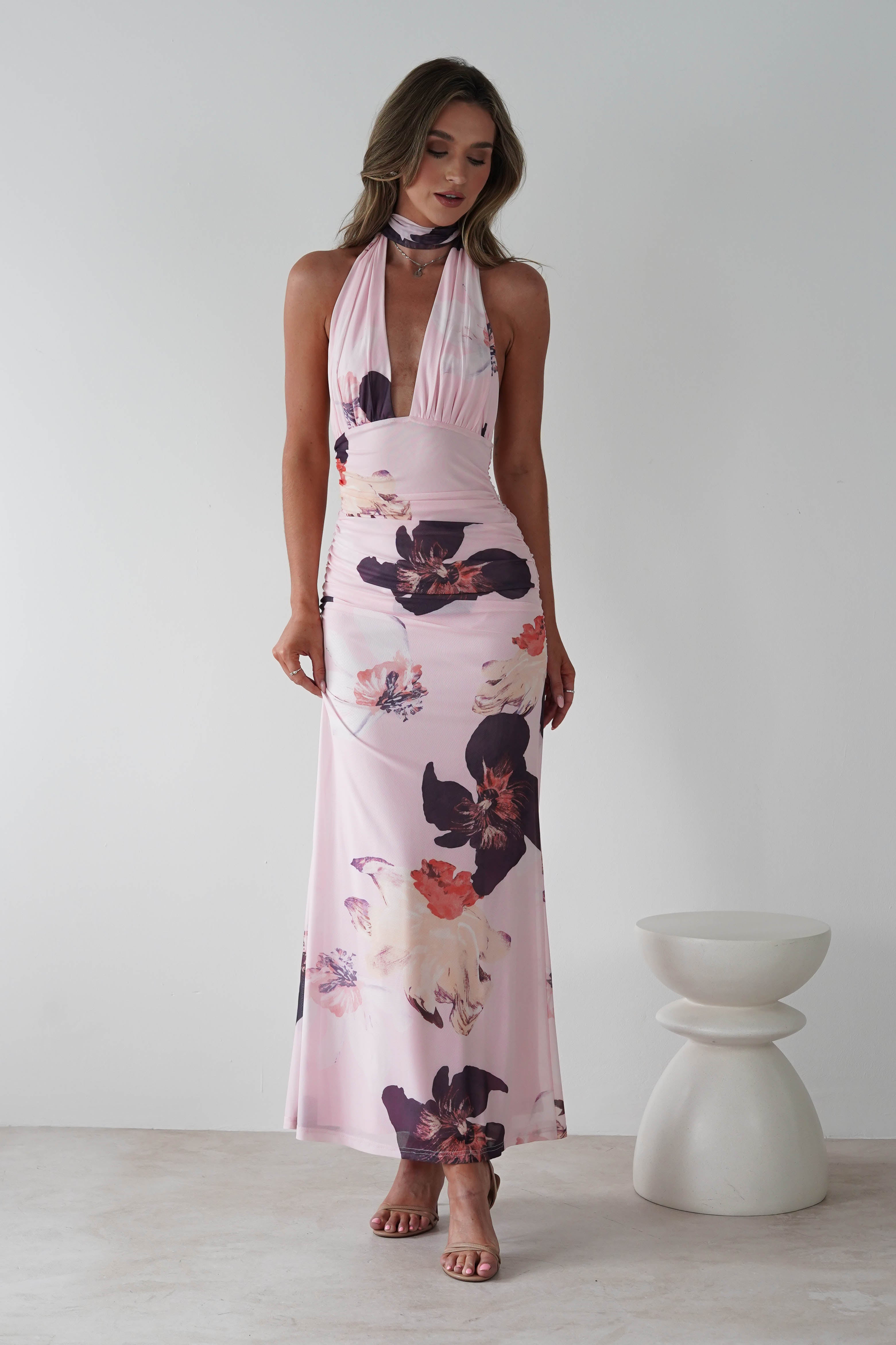 Rhoda Floral Print Mesh Maxi Dress | Light Pink | Oh Hello Clothing | XS (6)