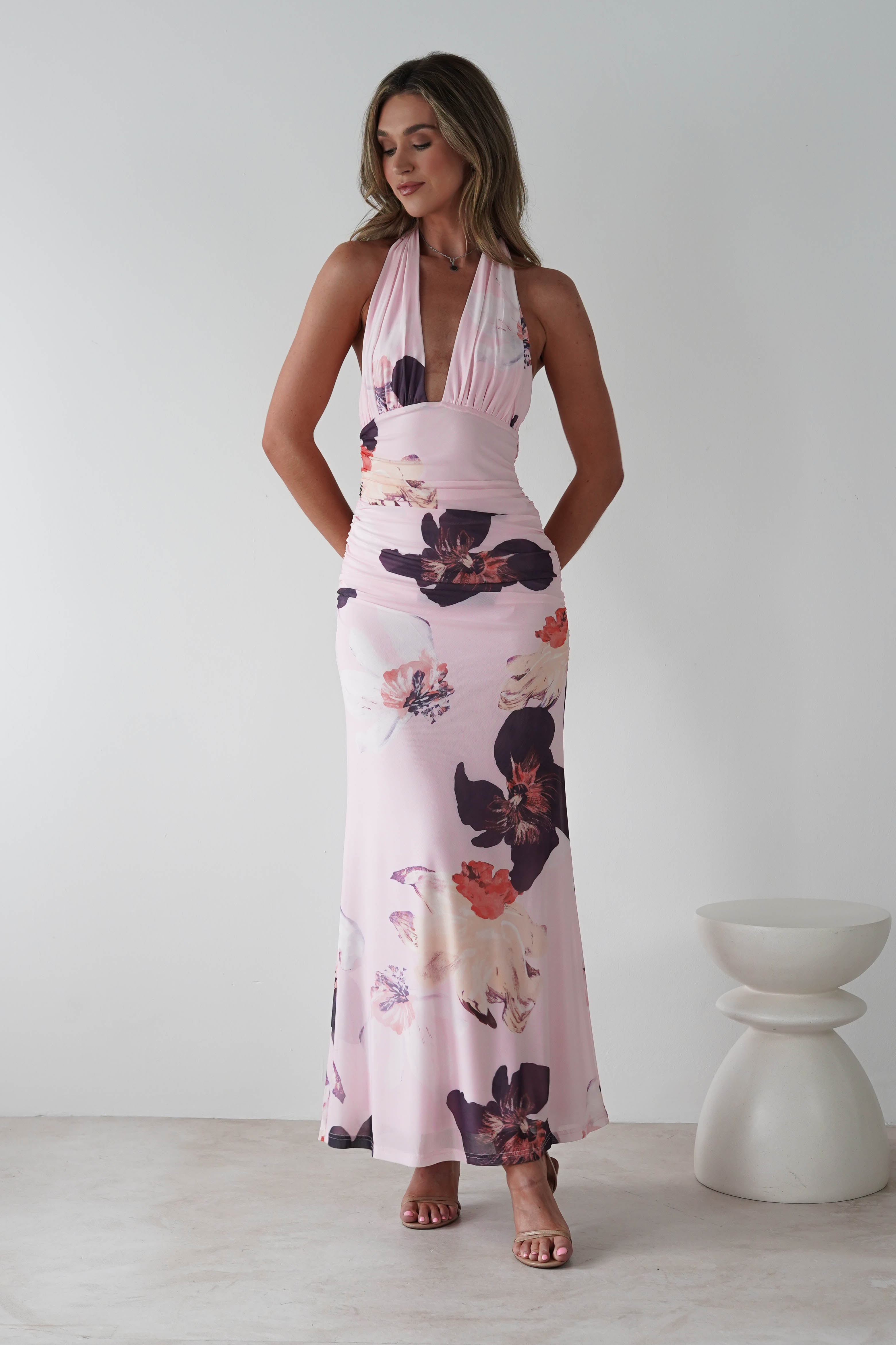 Rhoda Floral Print Mesh Maxi Dress | Light Pink | Oh Hello Clothing | XS (6)