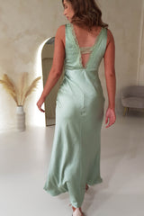Rhylee Soft Satin Lace Detail Maxi Dress | Sage