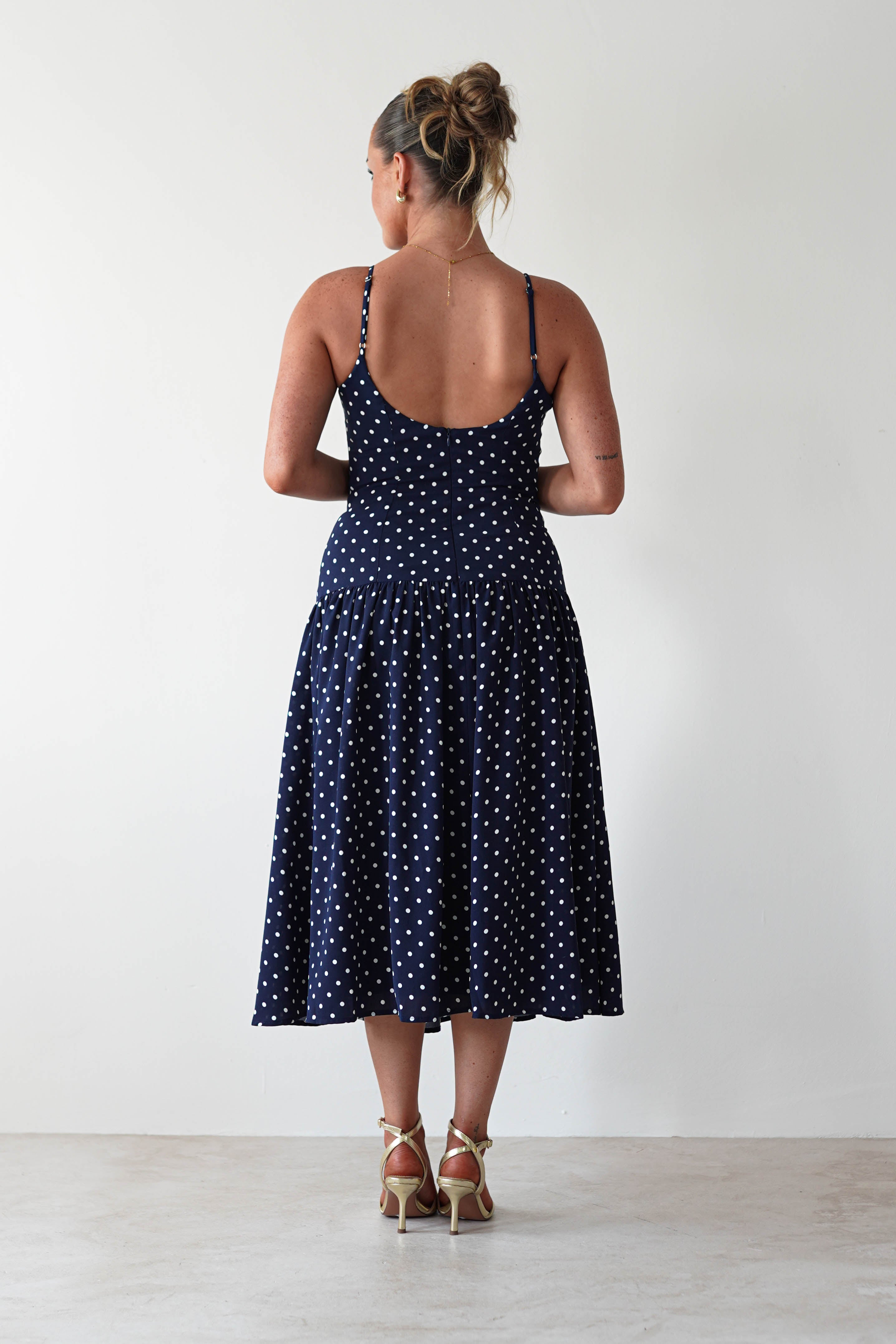 Ritz Polka Dot Drop - hem Midi Dress | Navy | Oh Hello Clothing | S (8)