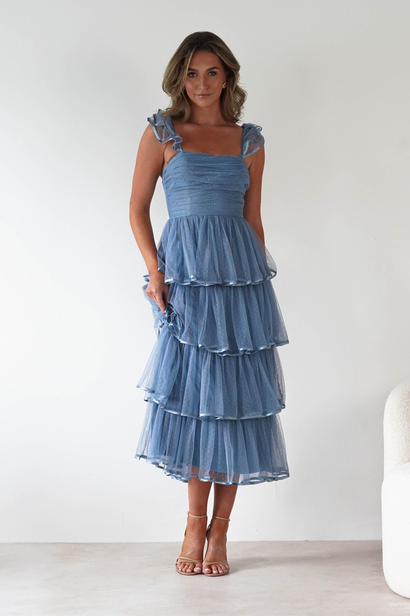 Riverina Tulle Layered Midi Dress | Blue | Oh Hello Clothing | S (8)