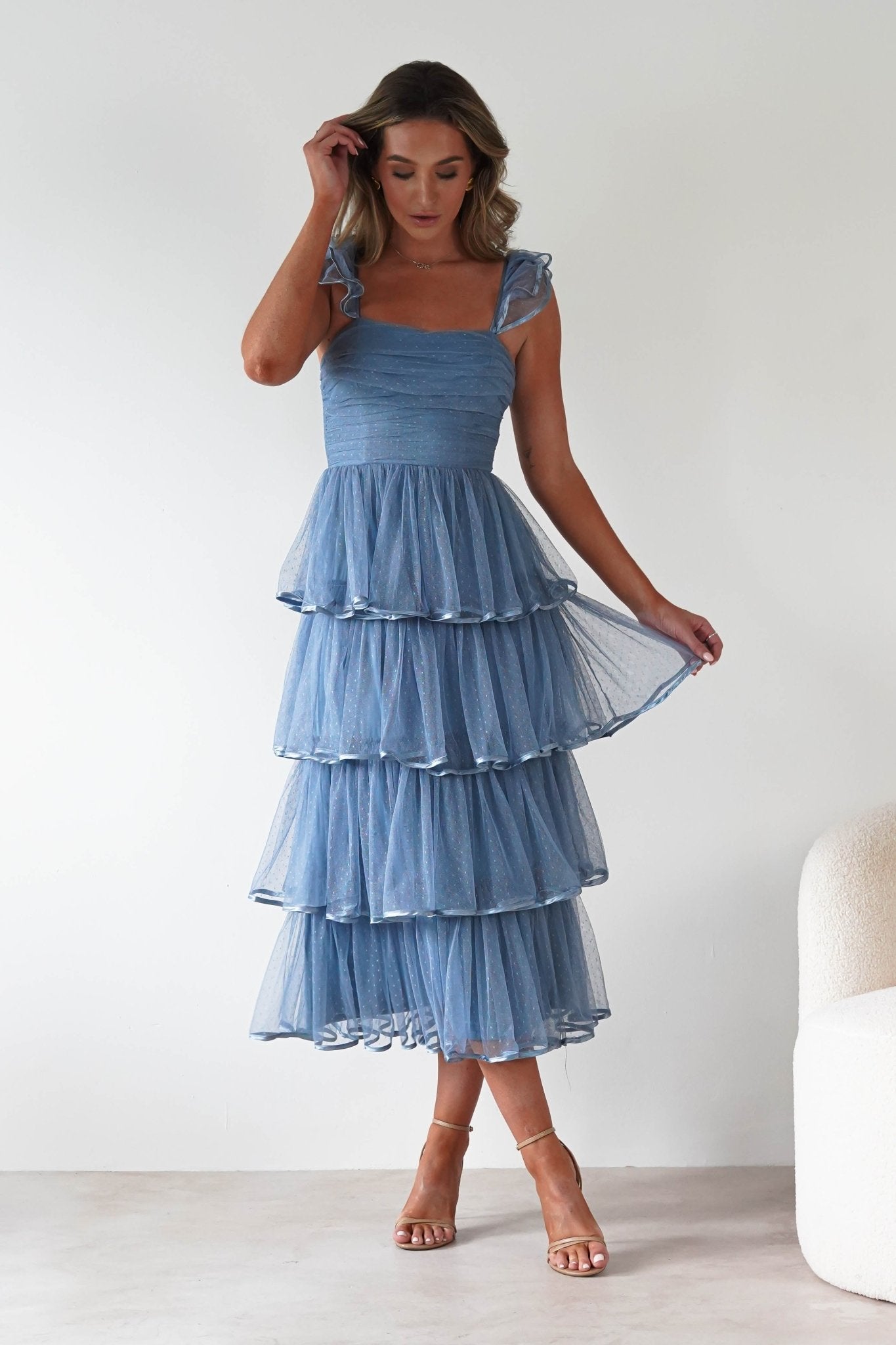 Riverina Tulle Layered Midi Dress | Blue | Oh Hello Clothing | S (8)