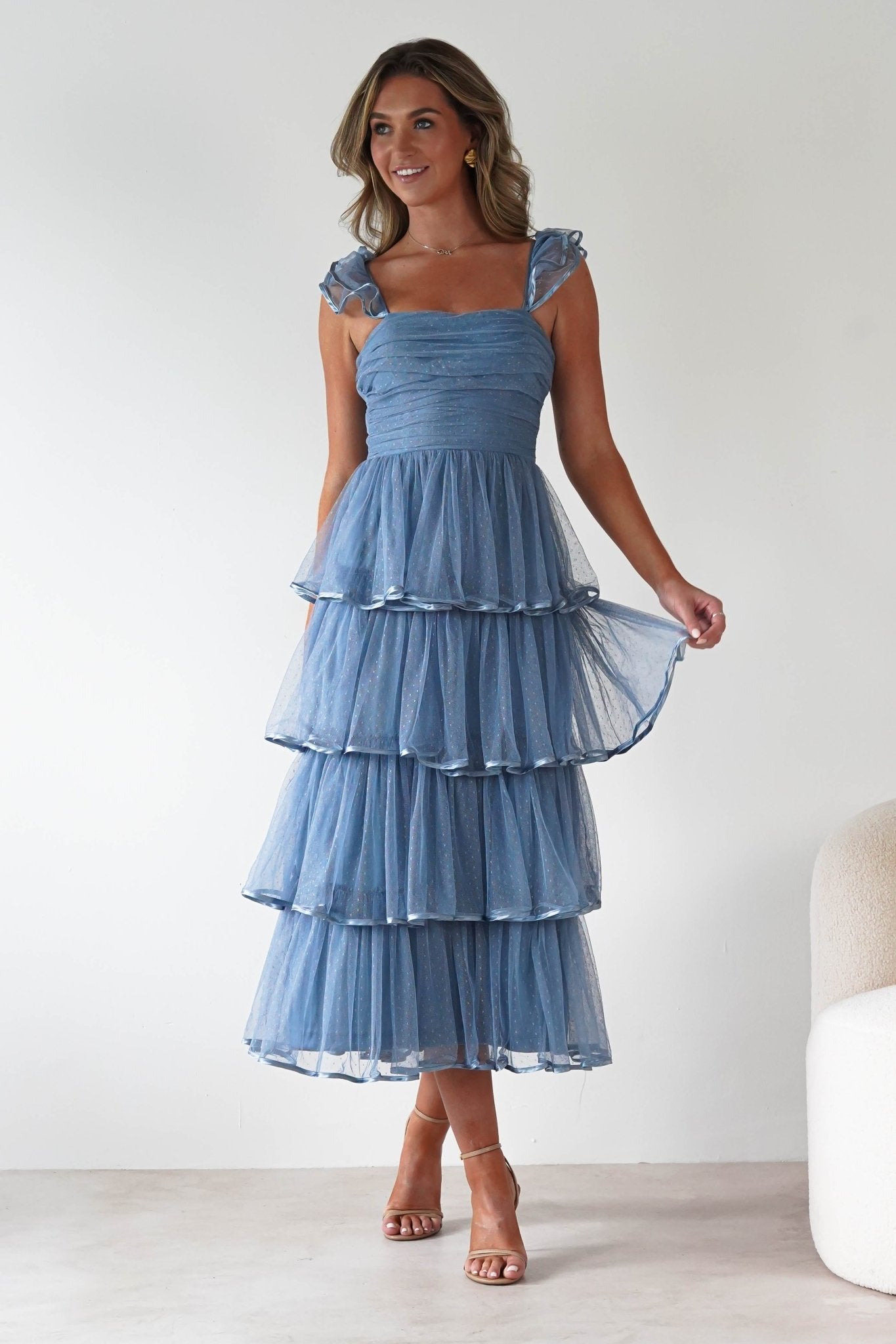 Riverina Tulle Layered Midi Dress | Blue | Oh Hello Clothing | S (8)