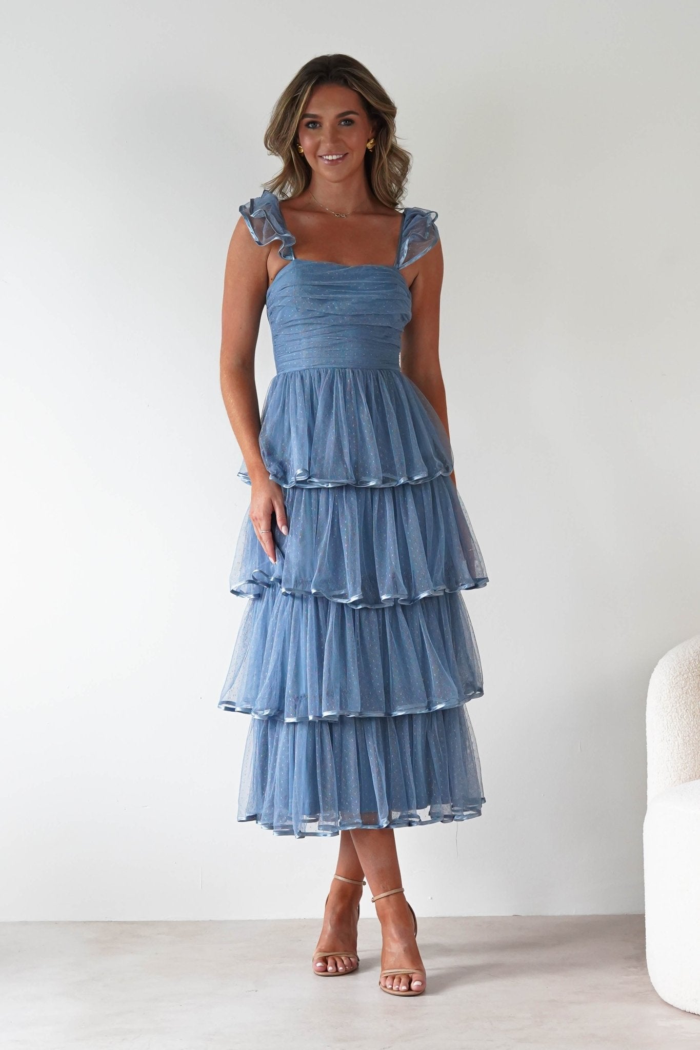Riverina Tulle Layered Midi Dress | Blue | Oh Hello Clothing | S (8)