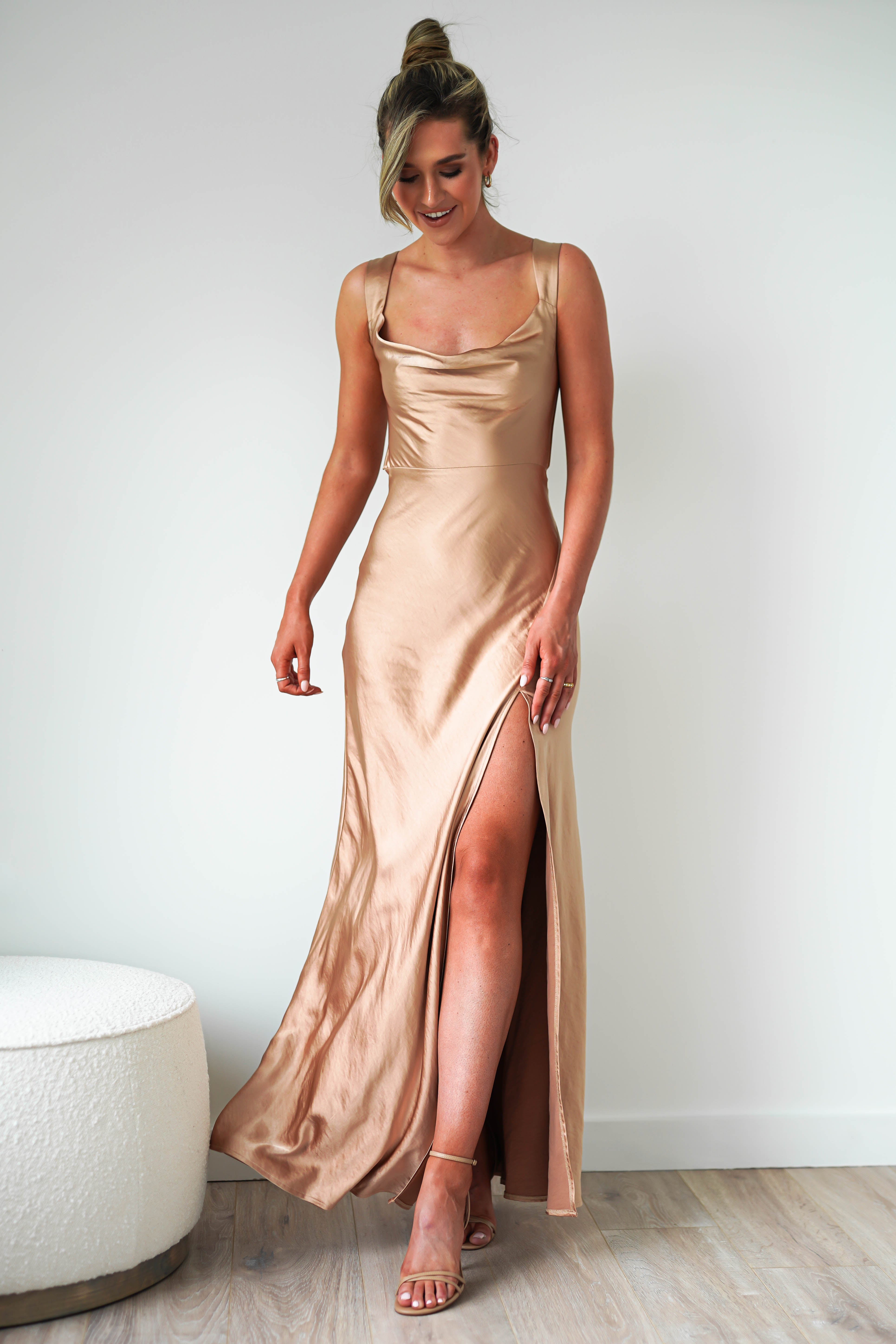 Riviera Soft Satin Maxi Gown | Gold/Bronze