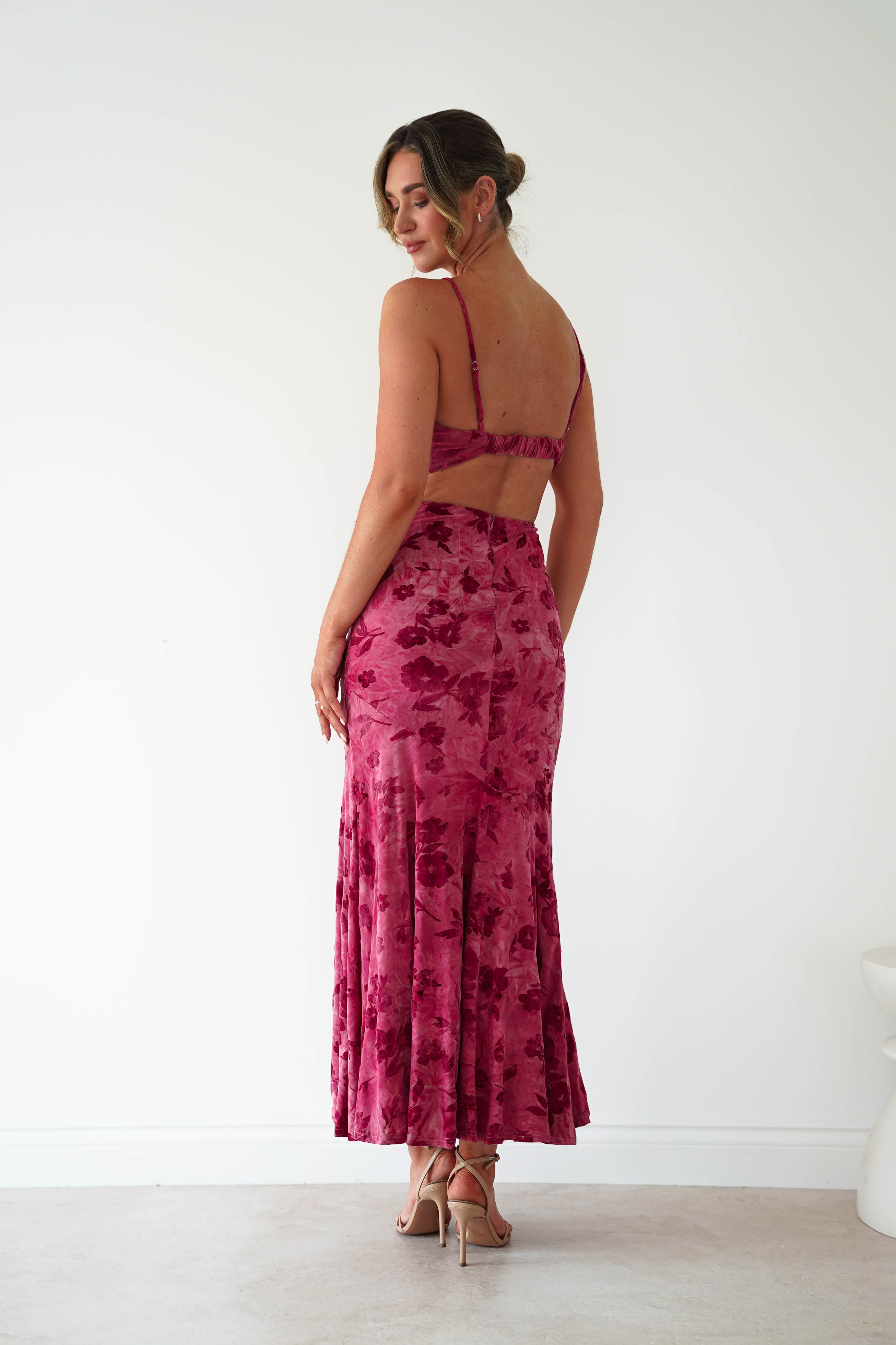Oh Hello Clothing Women > Clothing > Dresses Roanne Floral Bodycon Maxi Dress | Berry Red