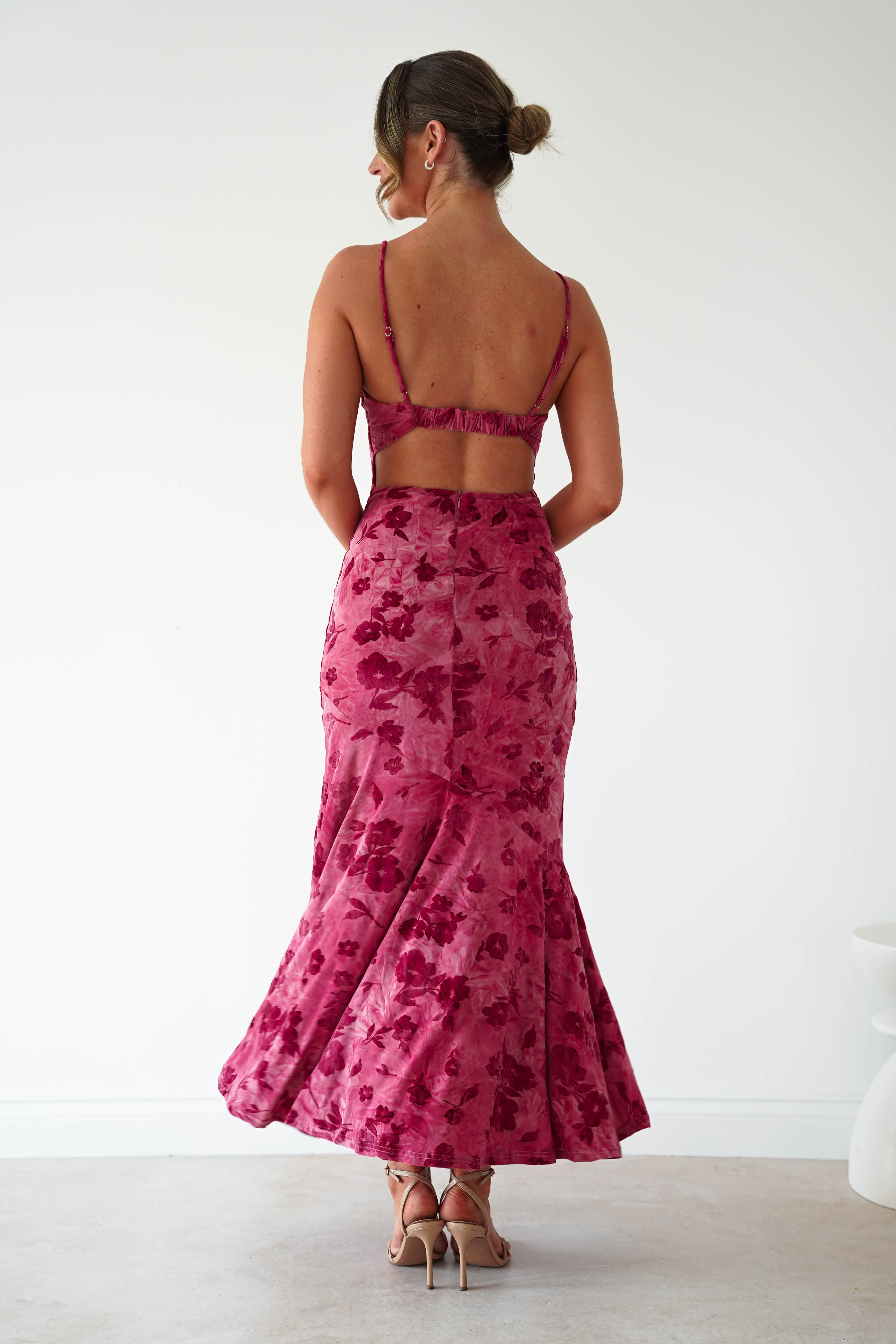Oh Hello Clothing Women > Clothing > Dresses Roanne Floral Bodycon Maxi Dress | Berry Red