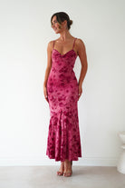 Oh Hello Clothing Women > Clothing > Dresses Roanne Floral Bodycon Maxi Dress | Berry Red