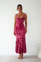 Oh Hello Clothing Women > Clothing > Dresses Roanne Floral Bodycon Maxi Dress | Berry Red