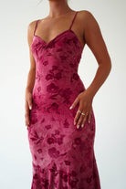 Oh Hello Clothing Women > Clothing > Dresses Roanne Floral Bodycon Maxi Dress | Berry Red
