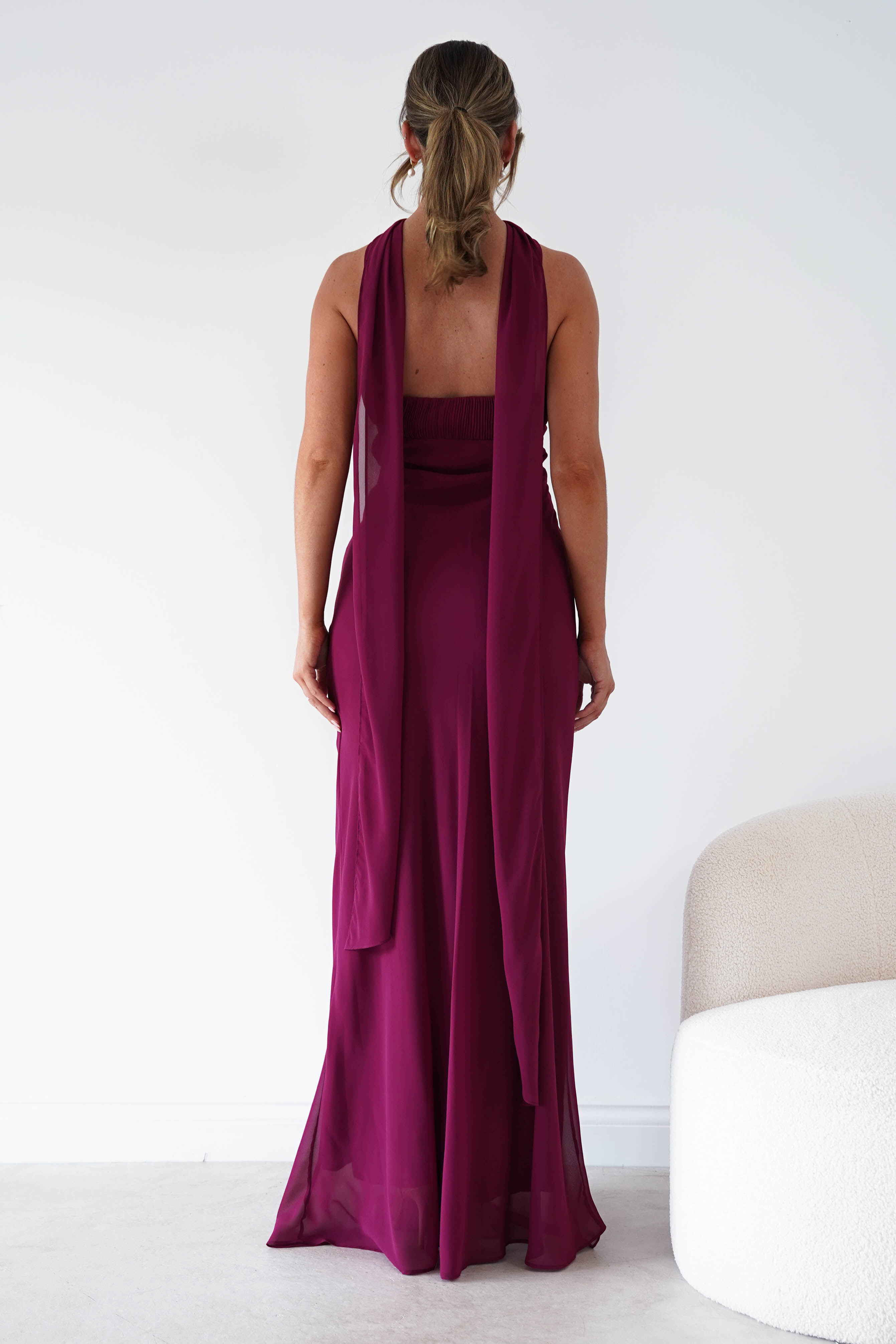 Oh Hello Clothing Women > Clothing > Dresses Robyn Strapless Chiffon Scarf Maxi Dress | Berry