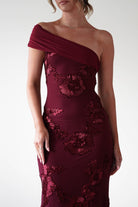 Rochelle Off The Shoulder Midi Dress Wine | Wedding Guest Dress | Off Shoulder | Midi | Oh Hello Clothing