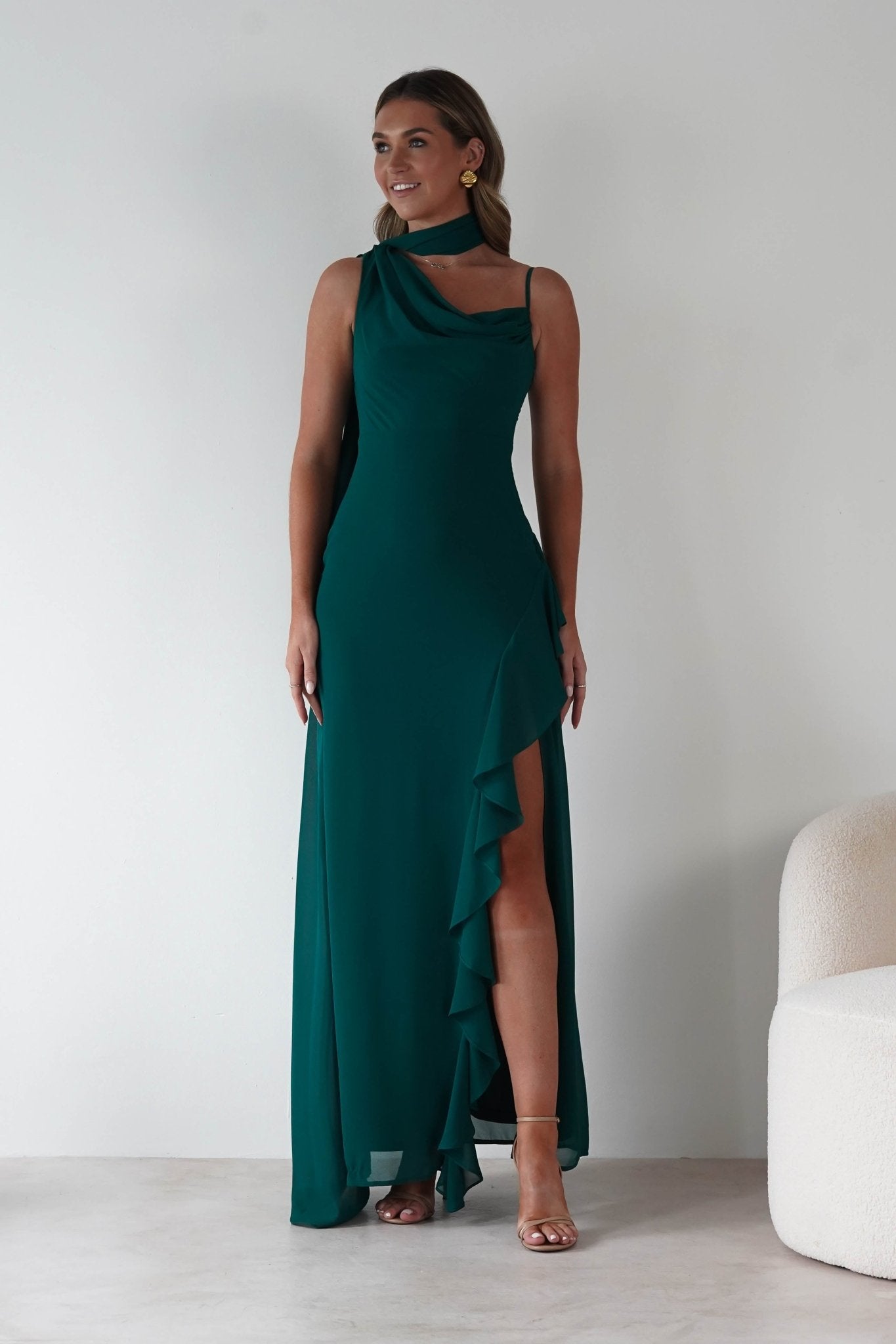 Rosella Ruffle Detail Maxi Dress | Emerald | Oh Hello Clothing | S (8)