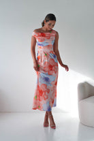 Oh Hello Clothing Women > Clothing > Dresses Rumi Floral Print Off The Shoulder Maxi | Orange/Lilac