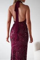 Oh Hello Clothing Dresses Sabrina Beaded Halterneck Maxi Dress | Wine