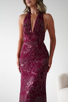 Oh Hello Clothing Dresses Sabrina Beaded Halterneck Maxi Dress | Wine