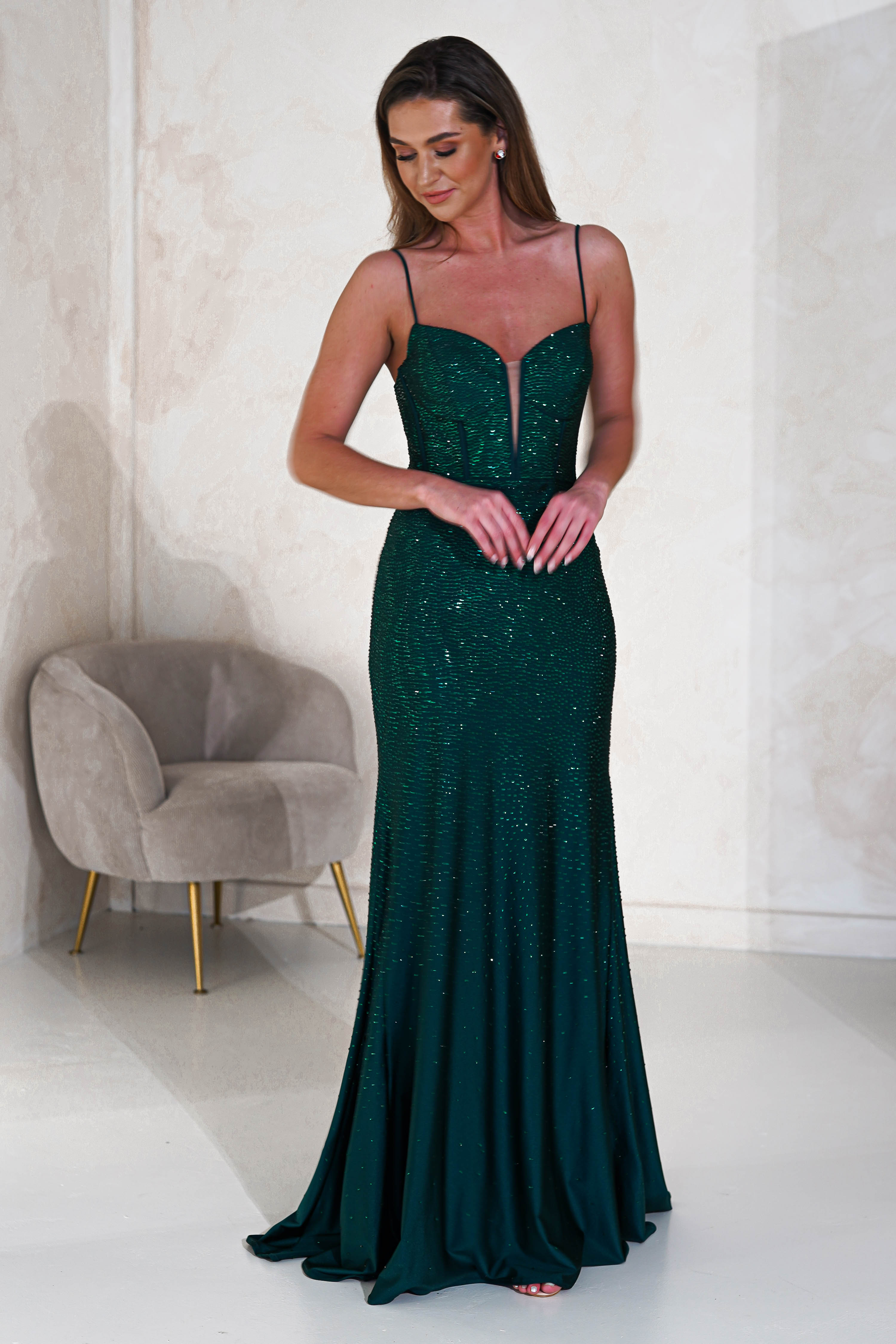 Sabrina Diamante Gown | Emerald Green