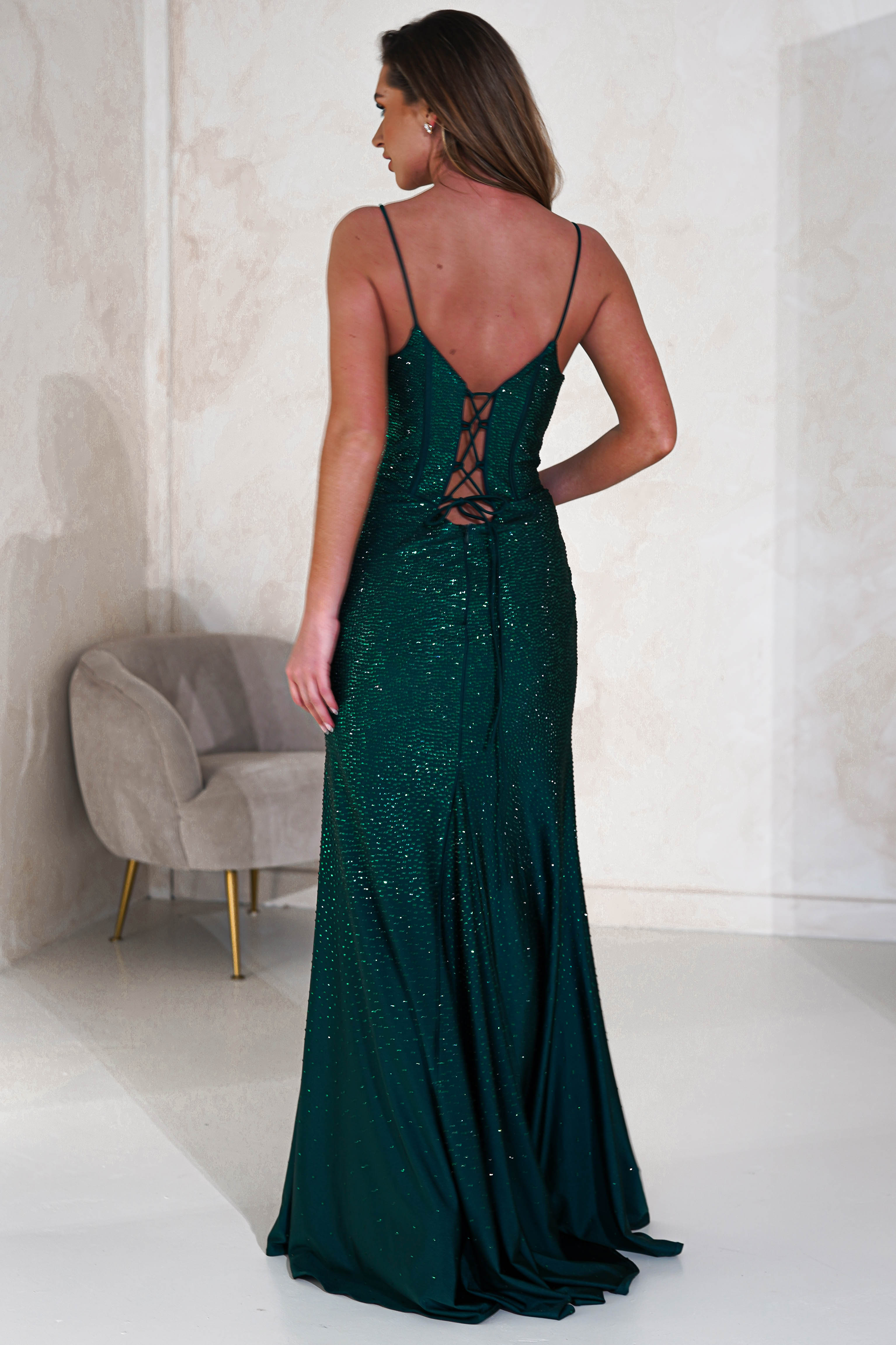 Sabrina Diamante Gown | Emerald Green