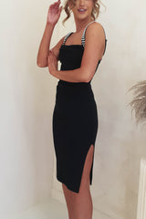 Salena Pearl Detail Bodycon Midi Dress | Black