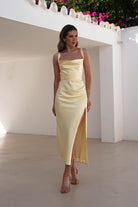 Salma Soft Matte Satin Midaxi Dress Yellow | Wedding Guest Dress | Satin | Oh Hello Clothing