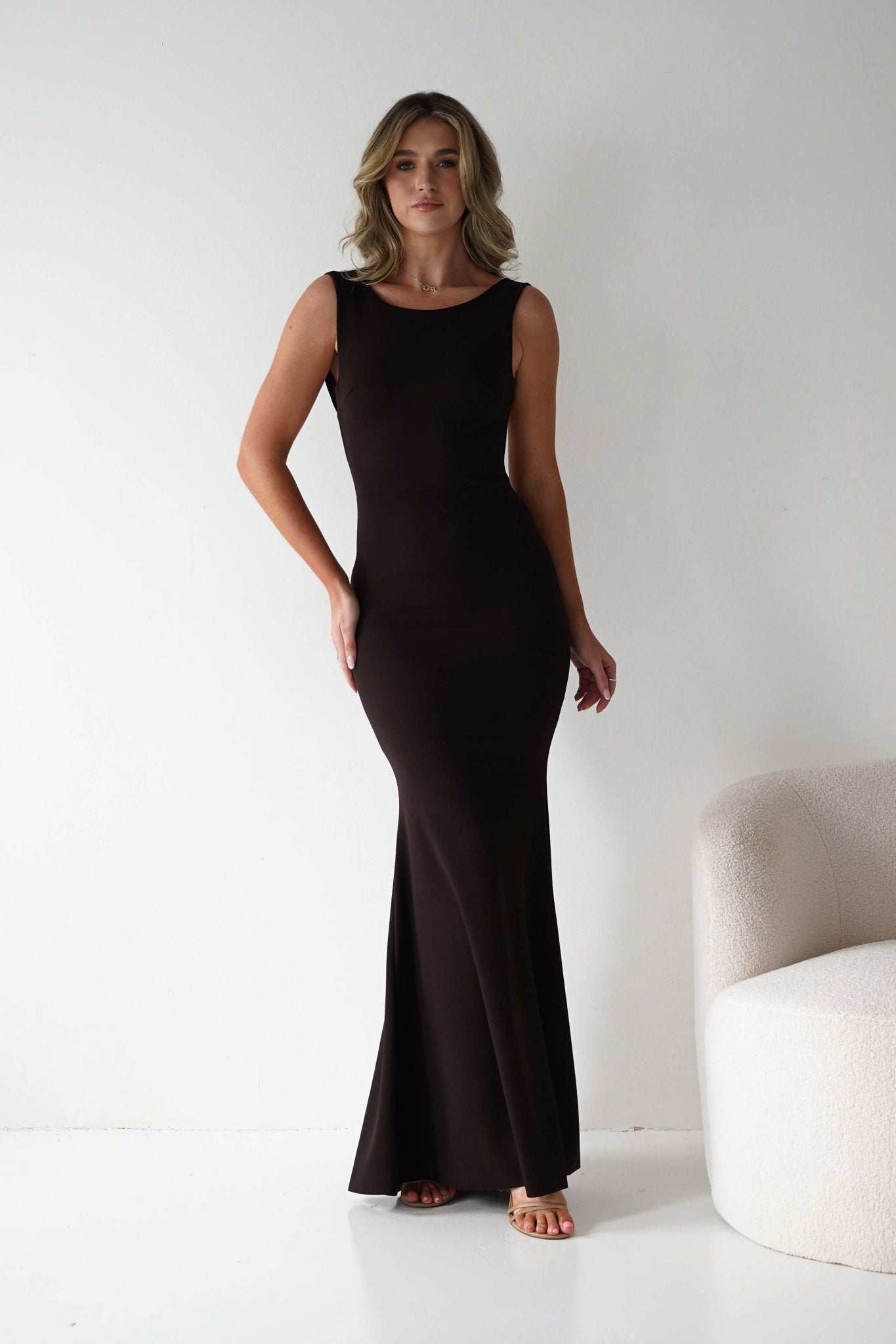 Samantha Bow Detail Maxi Dress | Dark Brown | Oh Hello Clothing | S/M - (8 - 10)