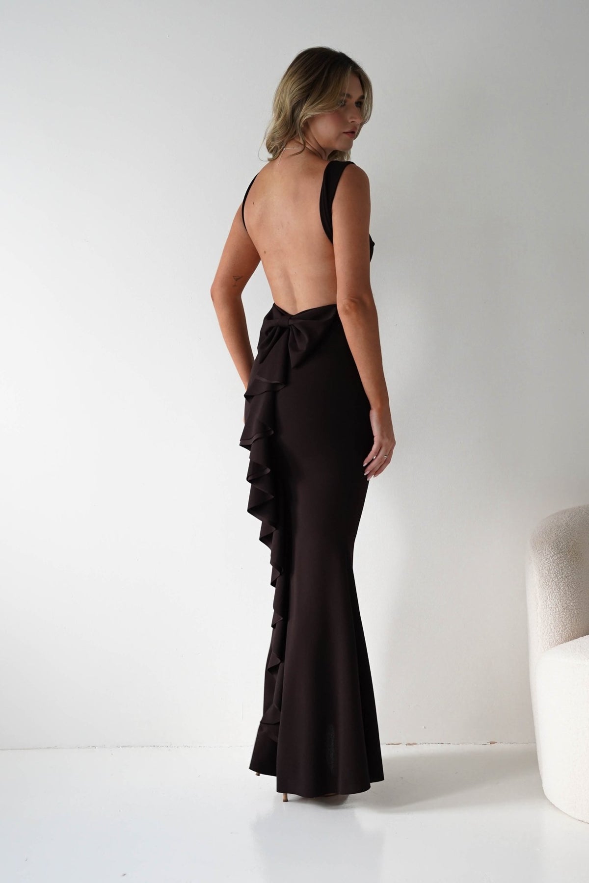 Samantha Bow Detail Maxi Dress Dark Brown | Wedding Guest Dress