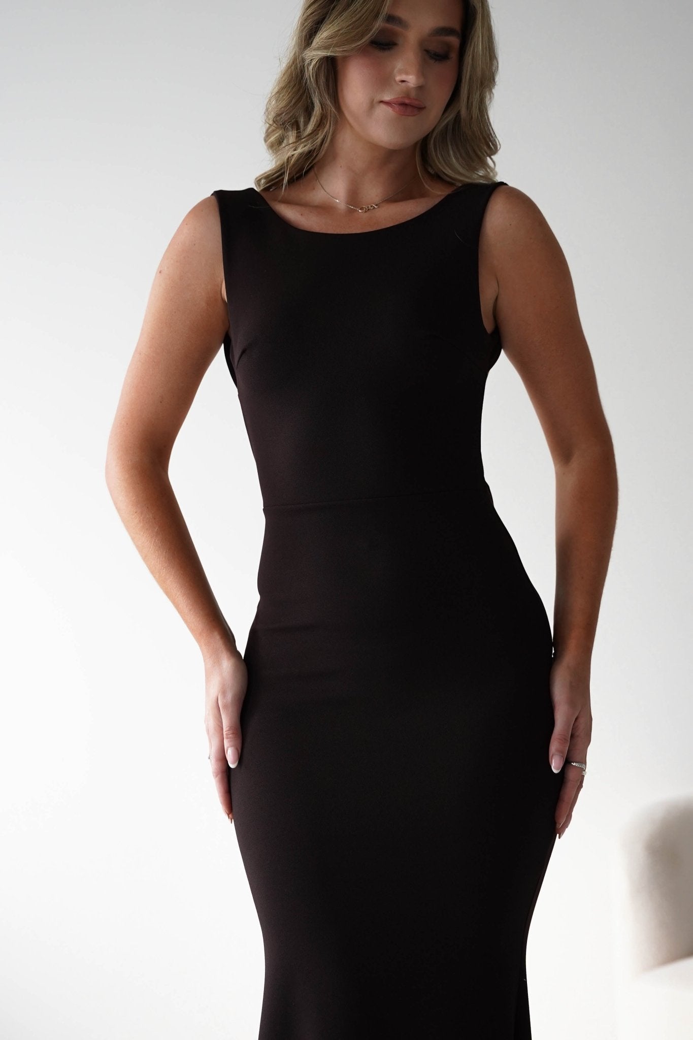 Samantha Bow Detail Maxi Dress | Dark Brown | Oh Hello Clothing | S/M - (8 - 10)