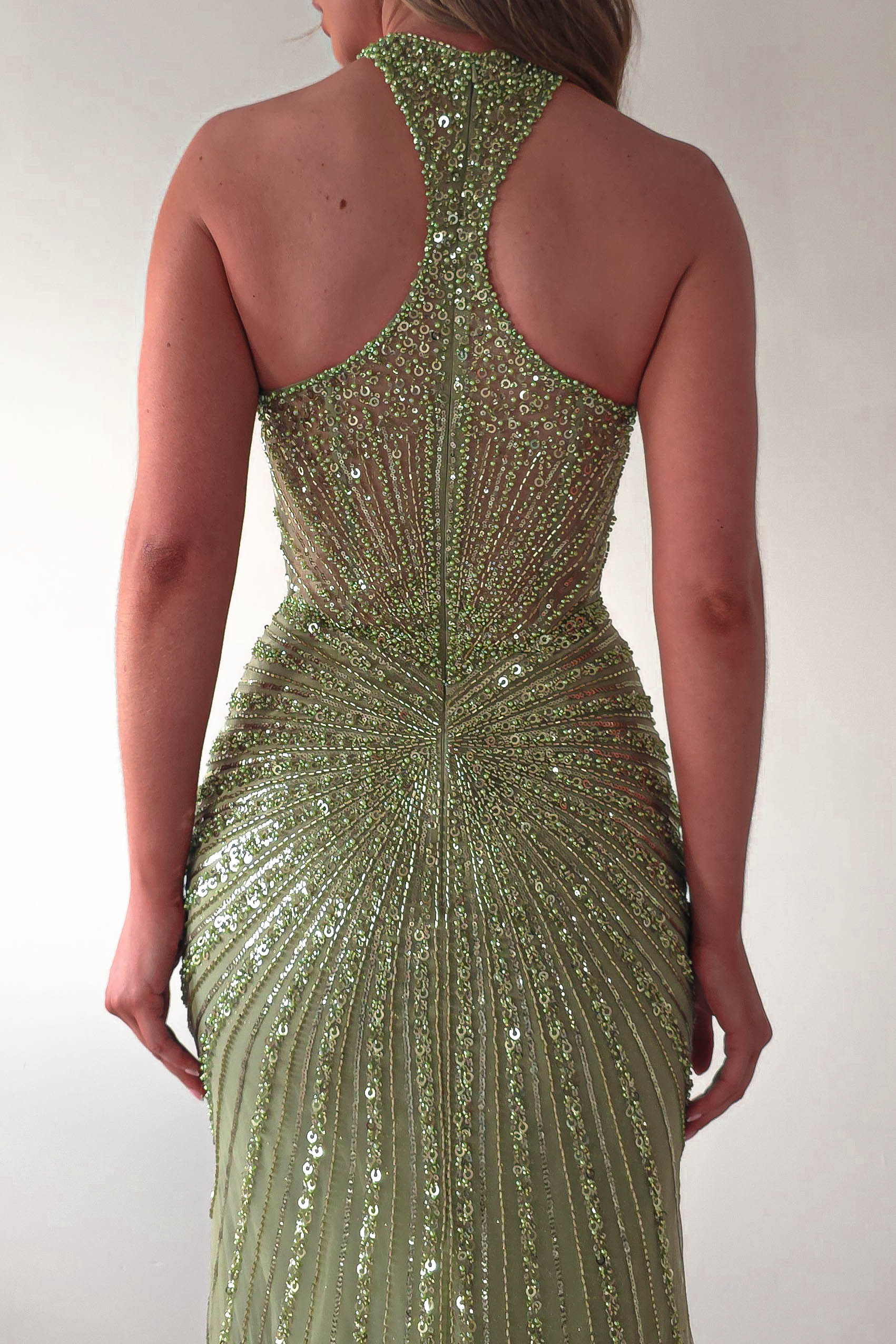 Santana Beaded Keyhole Gown | Green