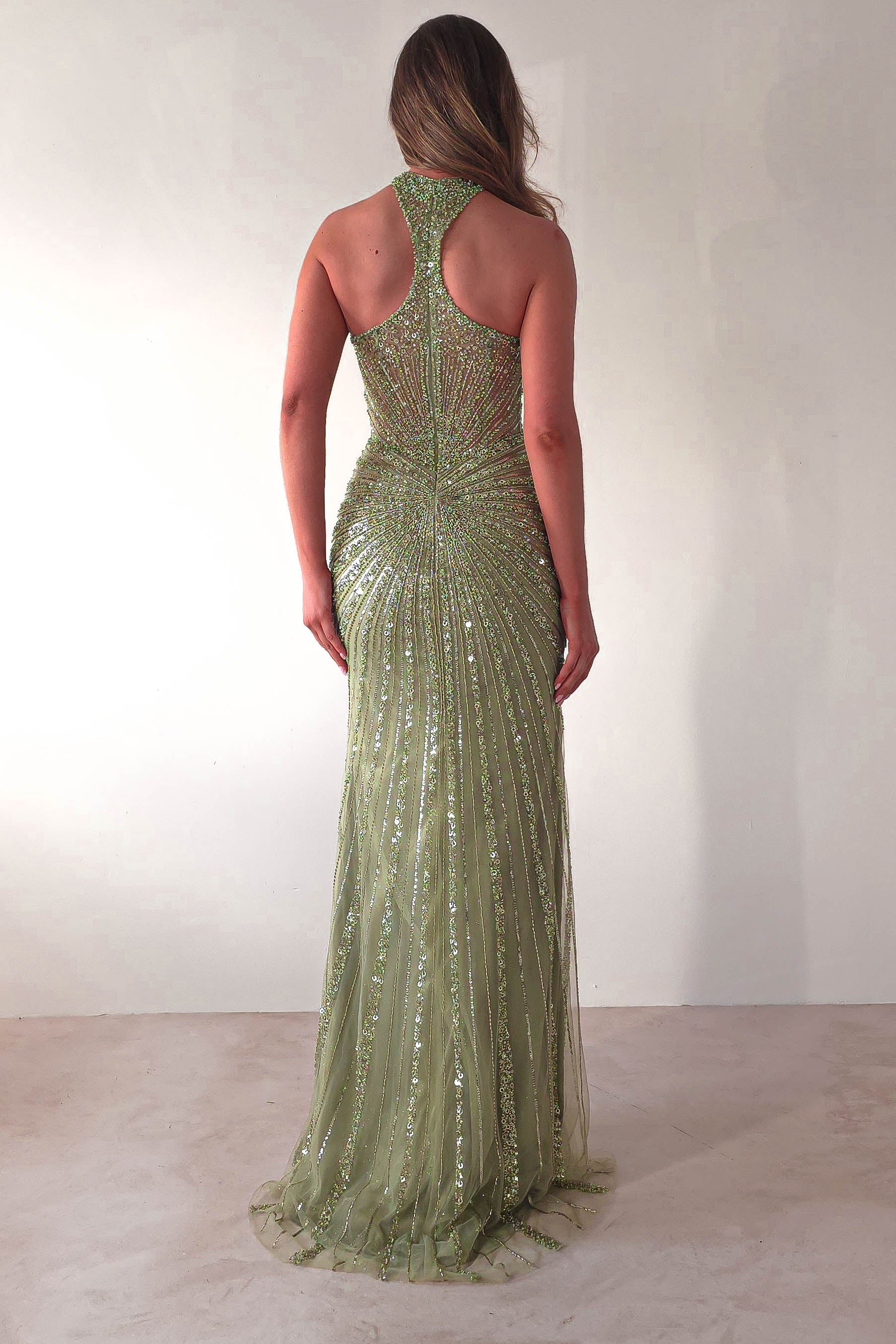 Santana Beaded Keyhole Gown | Green