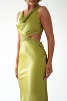Oh Hello Clothing Women > Clothing > Dresses Saoirse Satin Lace Cut Out Maxi Dress | Lime