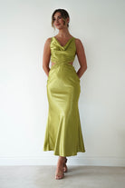 Oh Hello Clothing Women > Clothing > Dresses Saoirse Satin Lace Cut Out Maxi Dress | Lime