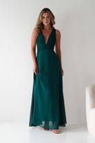 Sara A-Line Chiffon Maxi Dress Emerald Green | Wedding Guest Dress | A-Line | Maxi | Oh Hello Clothing