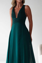 Sara A-Line Chiffon Maxi Dress Emerald Green | Wedding Guest Dress | A-Line | Maxi | Oh Hello Clothing