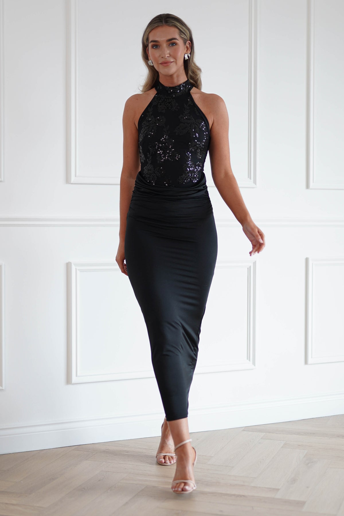 Oh Hello Clothing Women > Clothing > Dresses Seraphina Sequin Halterneck Maxi Dress | Black