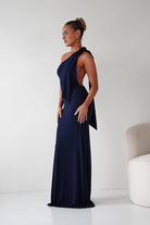 Oh Hello Clothing Wedding Guest Dresses Seraphine Backless Tie Bodycon Maxi Gown | Navy