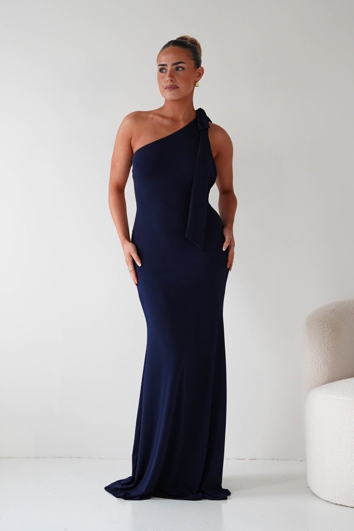 blue dress for baby girl Seraphine Backless Tie Bodycon Maxi Gown | Navy