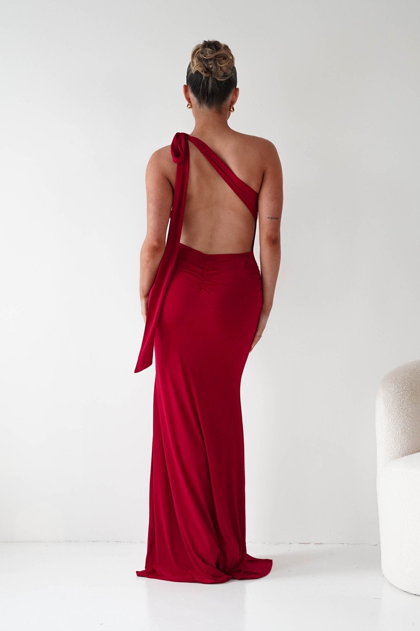 Oh Hello Clothing Wedding Guest Dresses Seraphine Backless Tie Bodycon Maxi Gown | Red