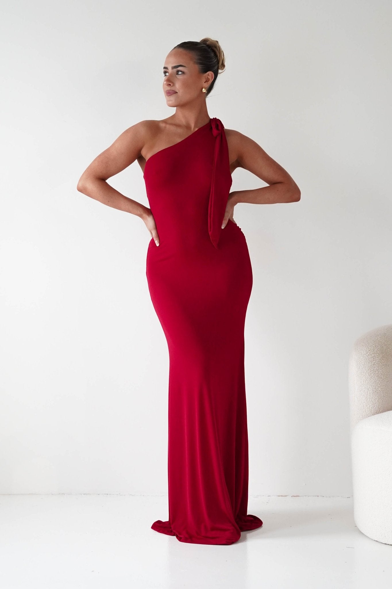 Oh Hello Clothing Wedding Guest Dresses Seraphine Backless Tie Bodycon Maxi Gown | Red