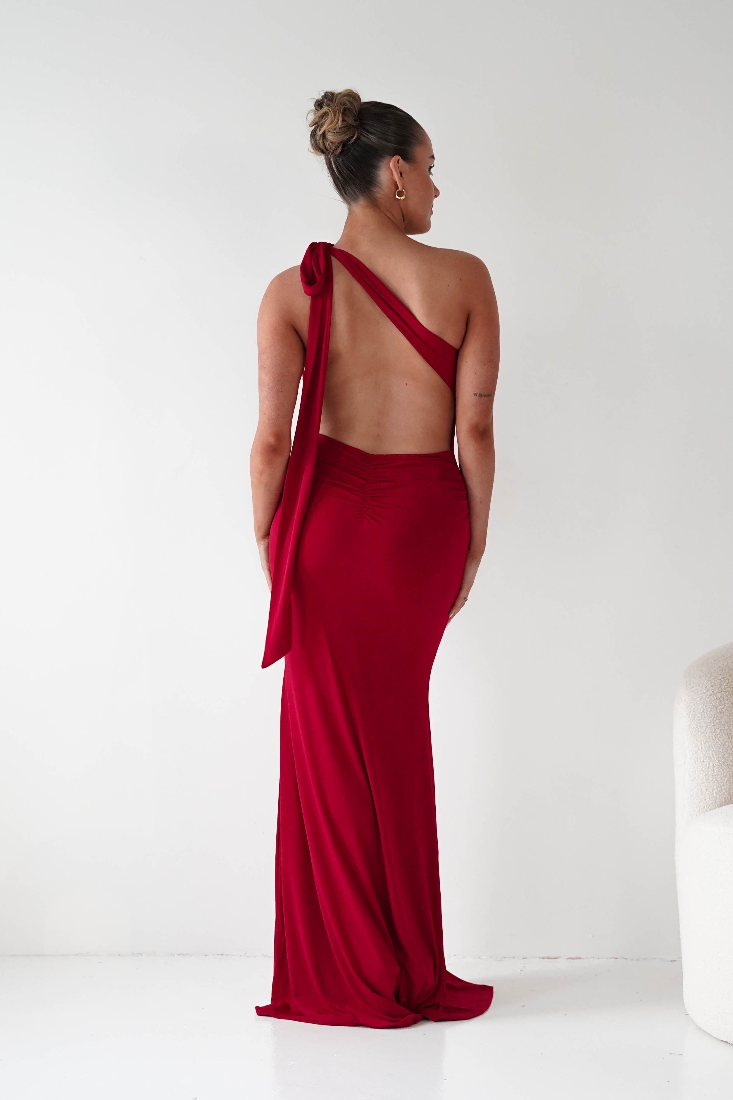 Oh Hello Clothing Wedding Guest Dresses Seraphine Backless Tie Bodycon Maxi Gown | Red