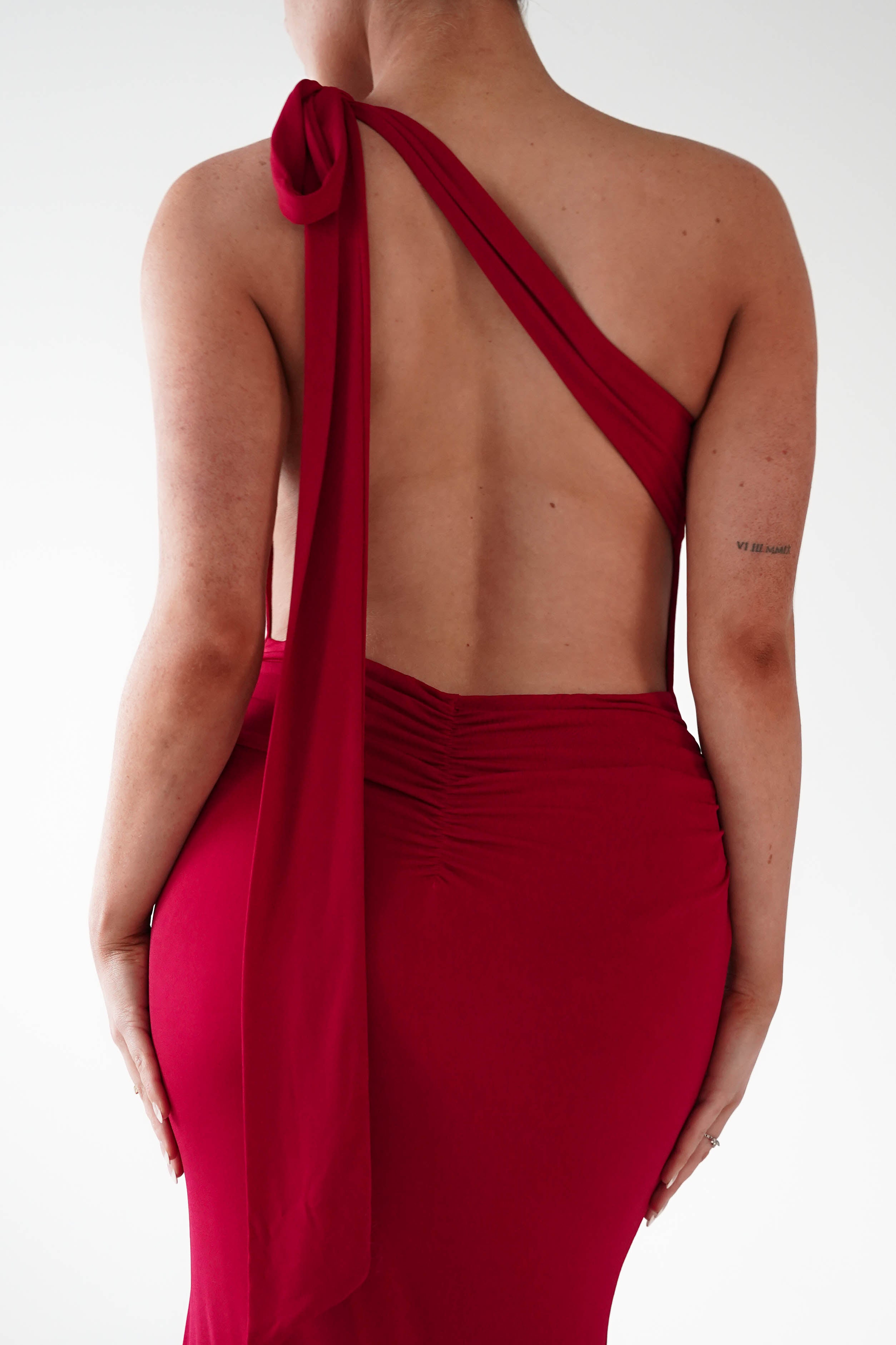 Oh Hello Clothing Wedding Guest Dresses Seraphine Backless Tie Bodycon Maxi Gown | Red
