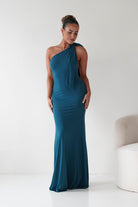 Oh Hello Clothing Debs & Prom Dresses Seraphine Backless Tie Bodycon Maxi Gown | Teal