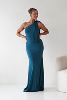 Oh Hello Clothing Debs & Prom Dresses Seraphine Backless Tie Bodycon Maxi Gown | Teal